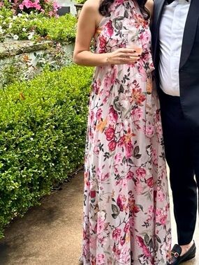 Floral Halter Maxi Dress in Blush Pink